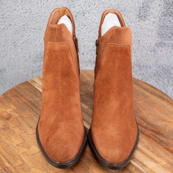 Seychelles Pretty Little Bird Heeled Suede Bootie Women's Size 6 in Cognac - Picture 2 of 6